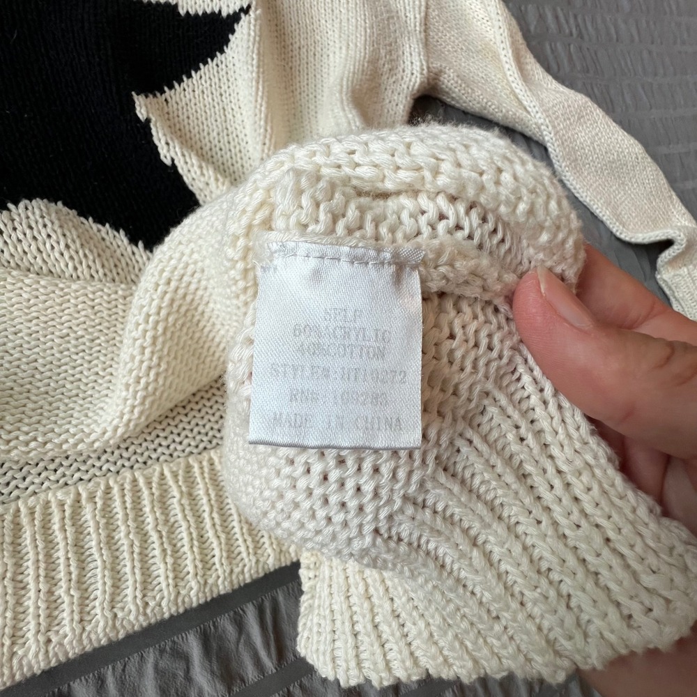 Vintage Havana Black Star Intarsia Knit Sweater White Crew Neck High Low Hem M - Picture 5 of 7